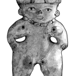 Drawing of a figurine from Tiesler (2014, p. 81) that depicts a head splint used to shape an infant's skull.